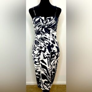 Vintage 90s Y2K Cache black and white bodycon midi dress chic sexy size 8 EUC
